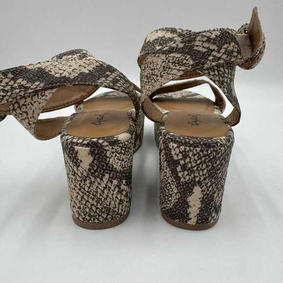 Qupid Blondie 20 Taupe Snake Platform Wedge Sandals Womens Size 6 - Picture 3 of 10